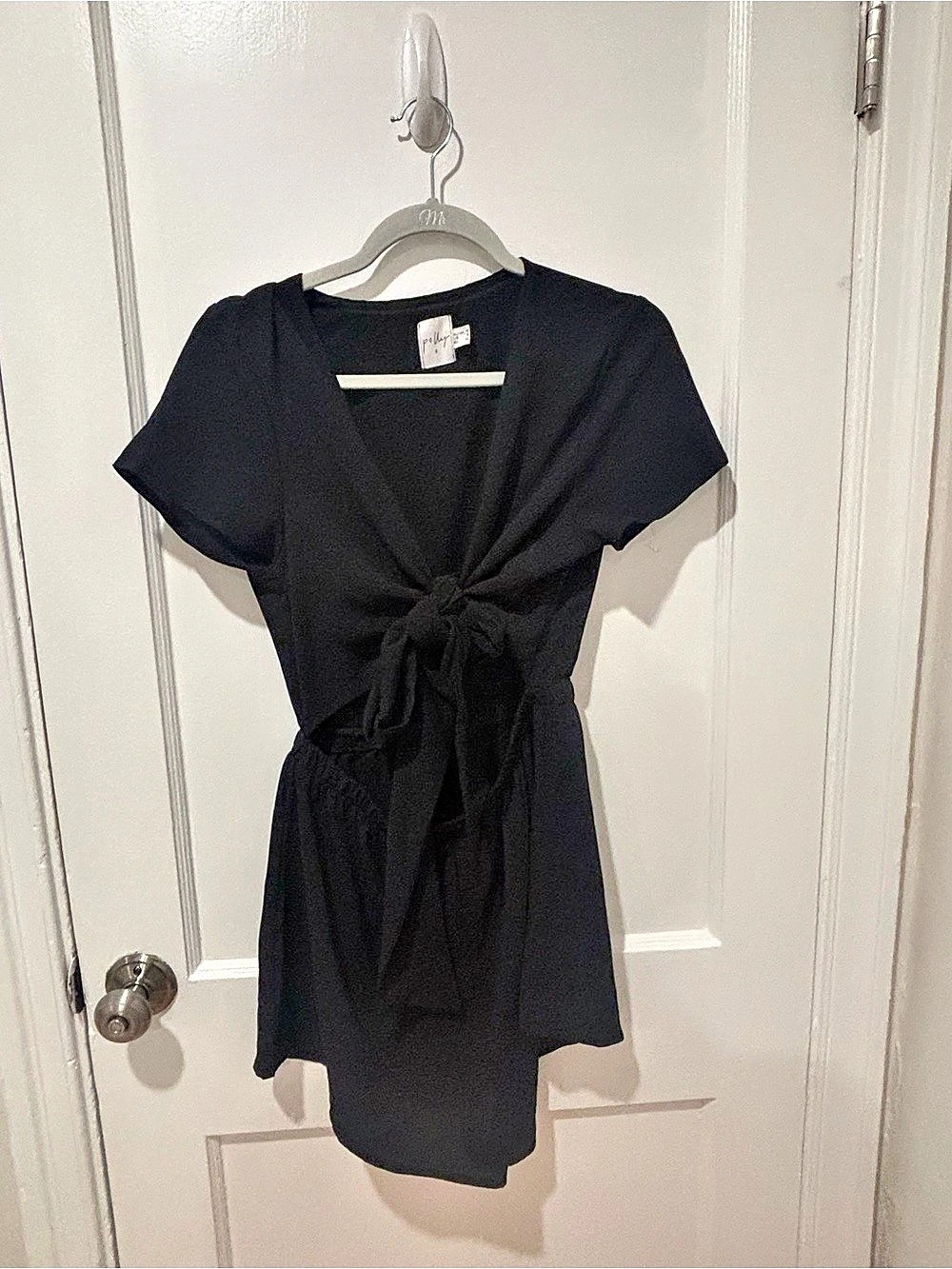 Oh Polly Black Tie Front Romper Mini Dress